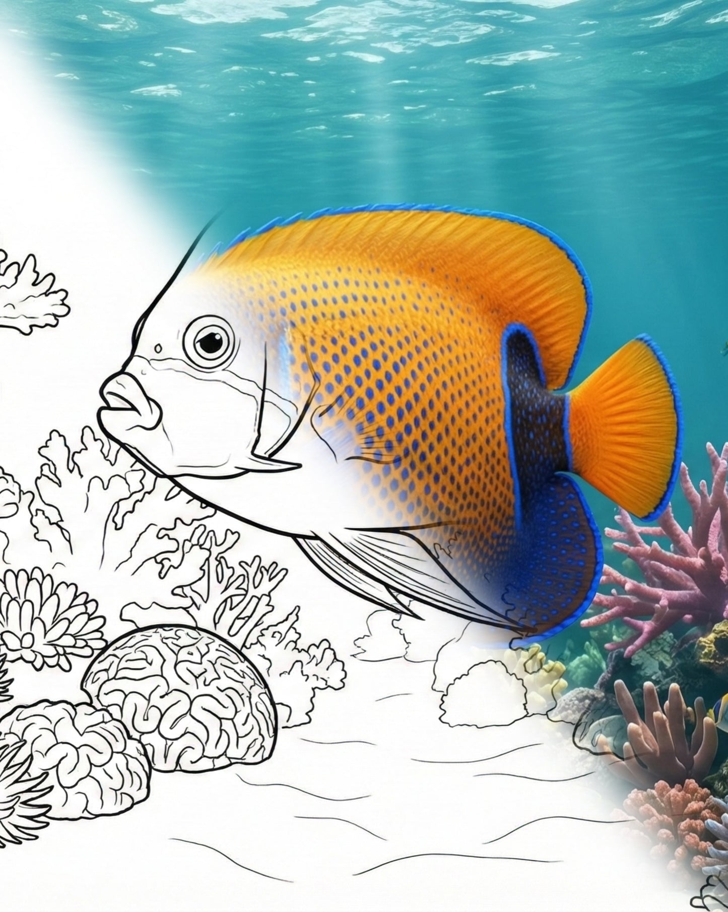 Poisson-ange majestueux (Pomacanthus navarchus) - Kit de coloriage adulte - Explorateur marin
