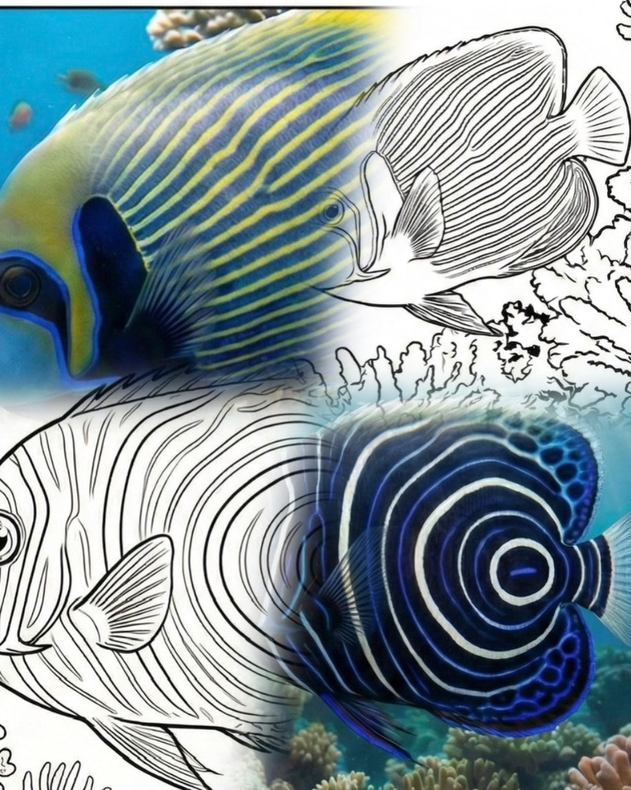 Emperor Angelfish Life Cycle Bundle (Juvenile & Adult) | Marine Explorer Coloring Kit
