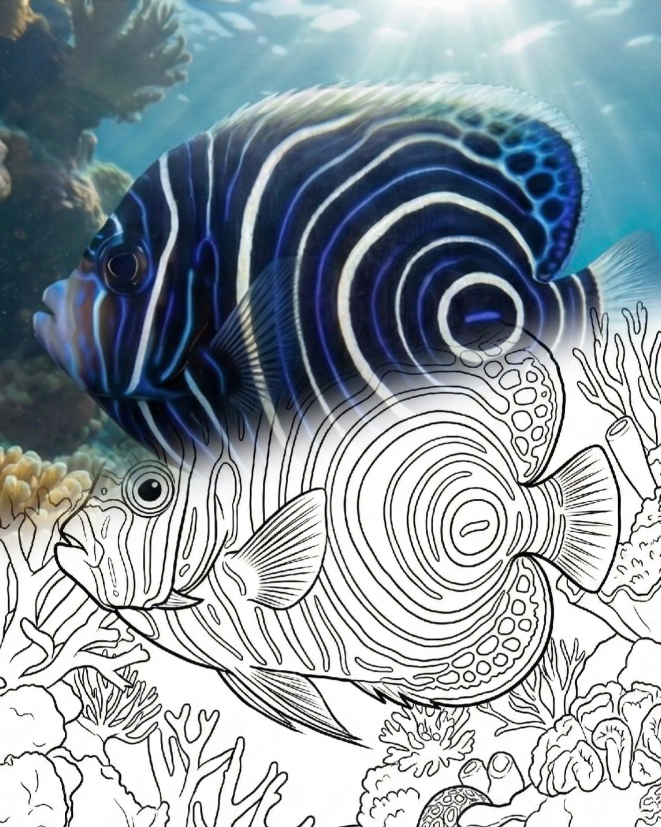 Emperor Angelfish (Pomacanthus imperator) - Juvenile | Marine Explorer Coloring Kit