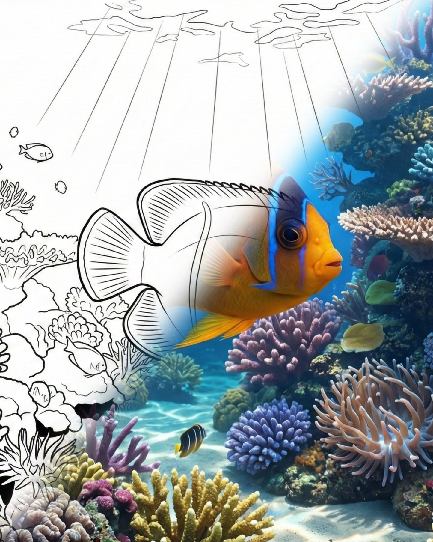 Blue Angelfish (Holacanthus bermudensis) - Juvenile | Marine Explorer Coloring Kit