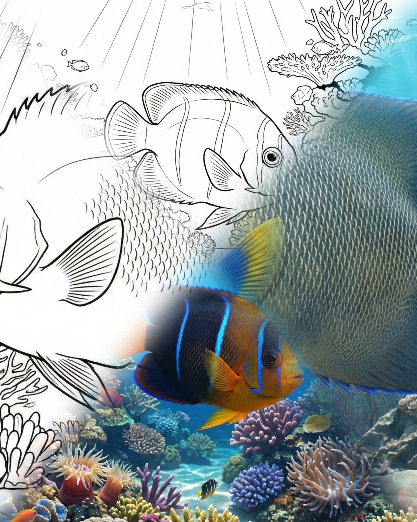 Blue Angelfish Life Cycle Bundle (Juvenile & Adult) | Marine Explorer Coloring Kit