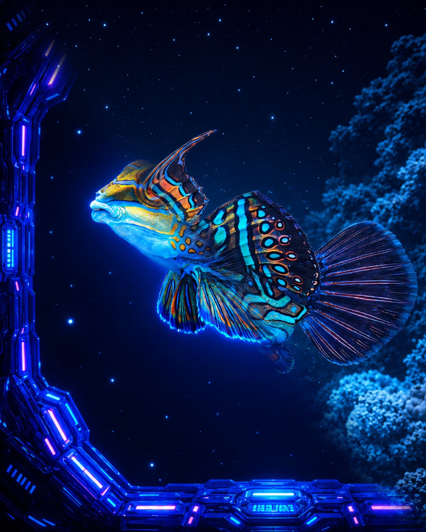 Mandarin Genesis #001 — CECOZ Genesis 1/1 NFT: Mandarinfish (Synchiropus splendidus) technical digital artwork on Polygon blockchain
