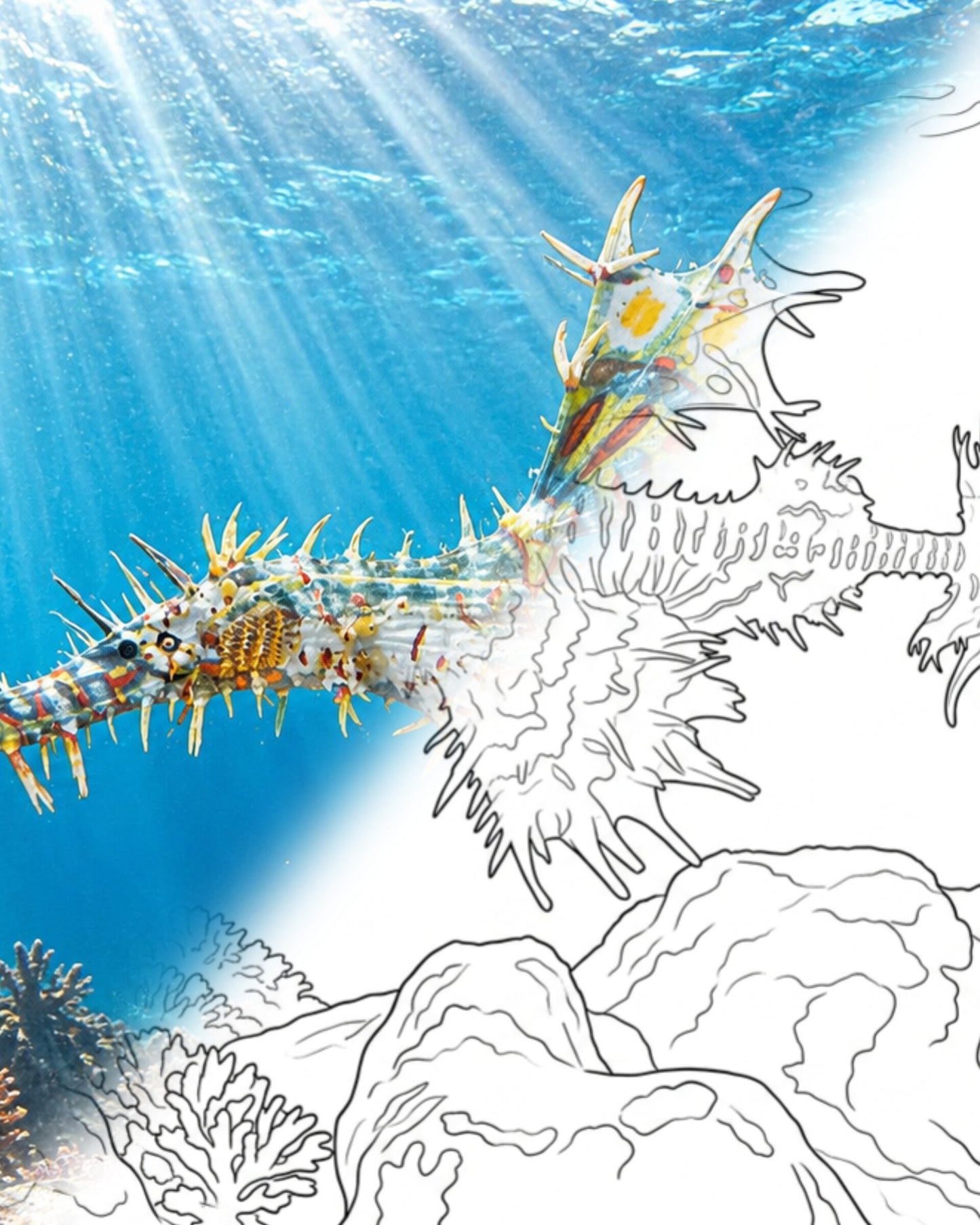 Robuster Geisterpfeifenfisch (Solenostomus cyanopterus) | Marine Explorer Färbeset
