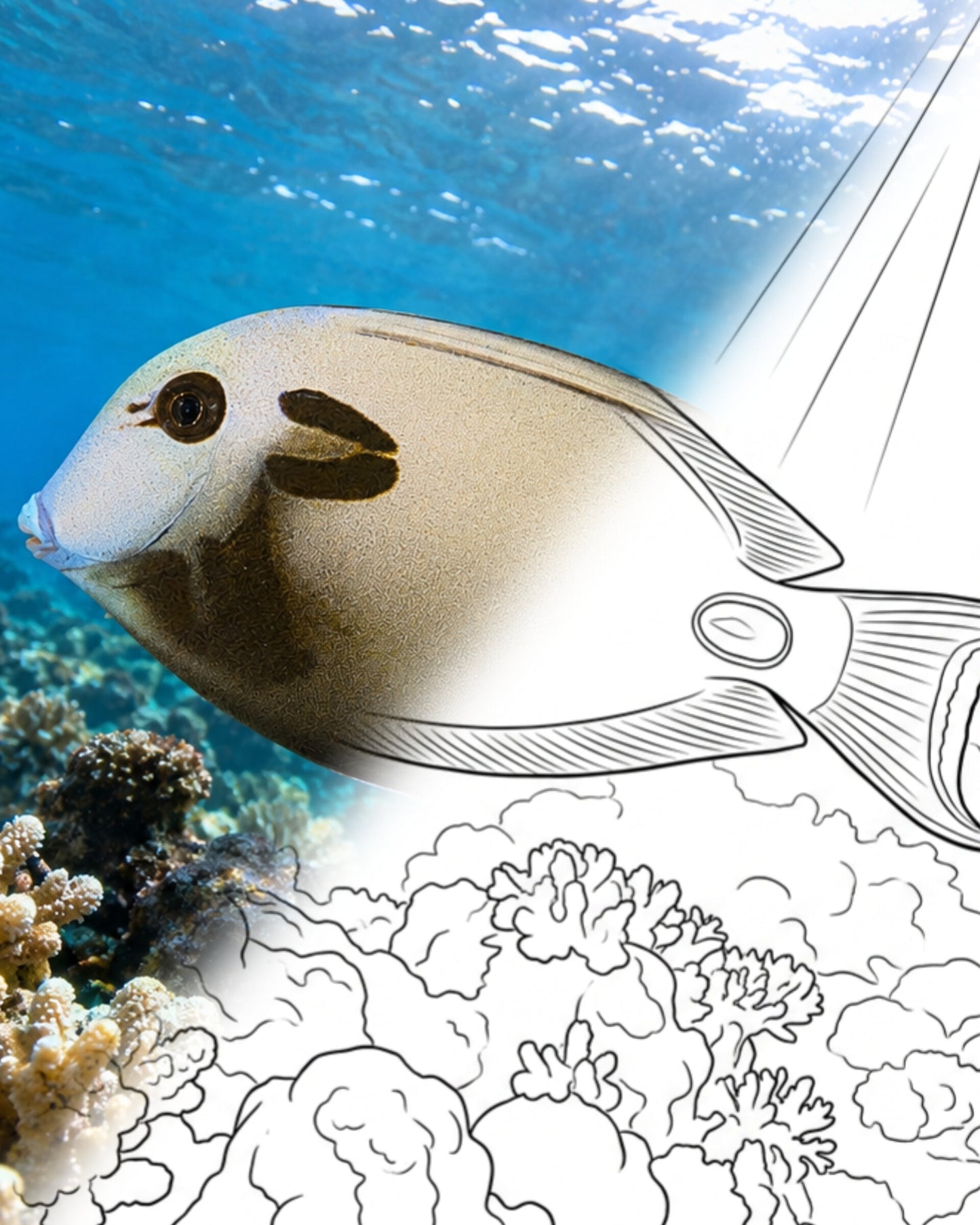 Doubleband Surgeonfish (Acanthurus tennentii) | Marine Explorer Coloring Kit