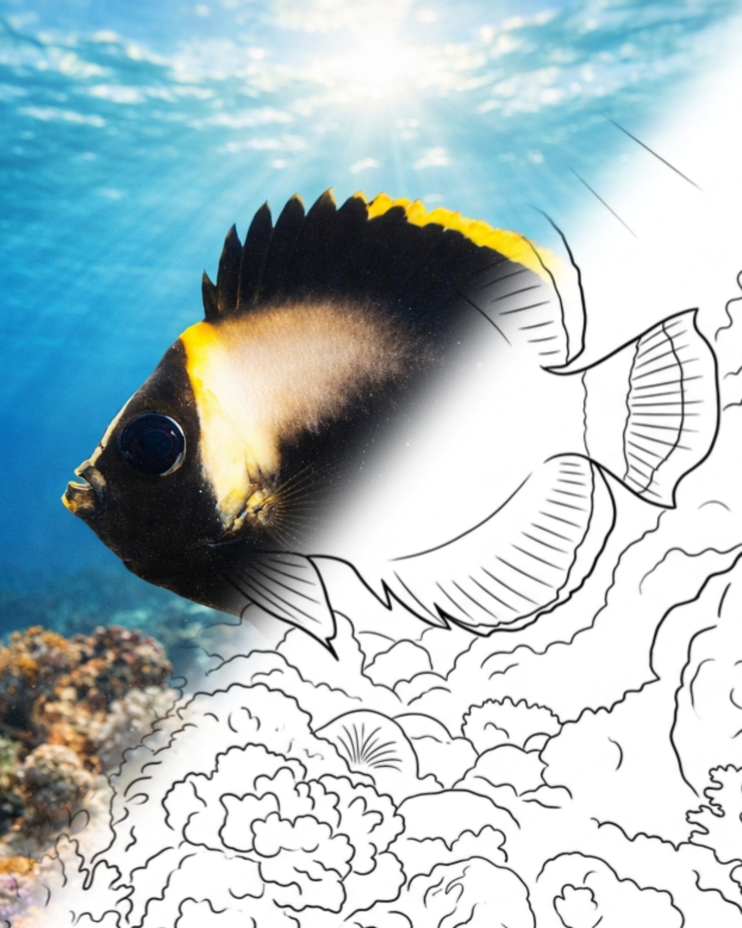 Schwarzer Samt-Kaiserfisch (Chaetodontoplus melanosoma) - Juvenile | Marine Explorer Coloring Kit