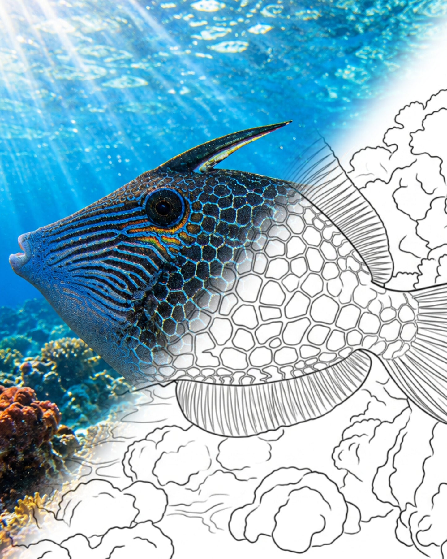 Honeycomb Filefish (Cantherhines pardalis) | Marine Explorer Coloring Kit