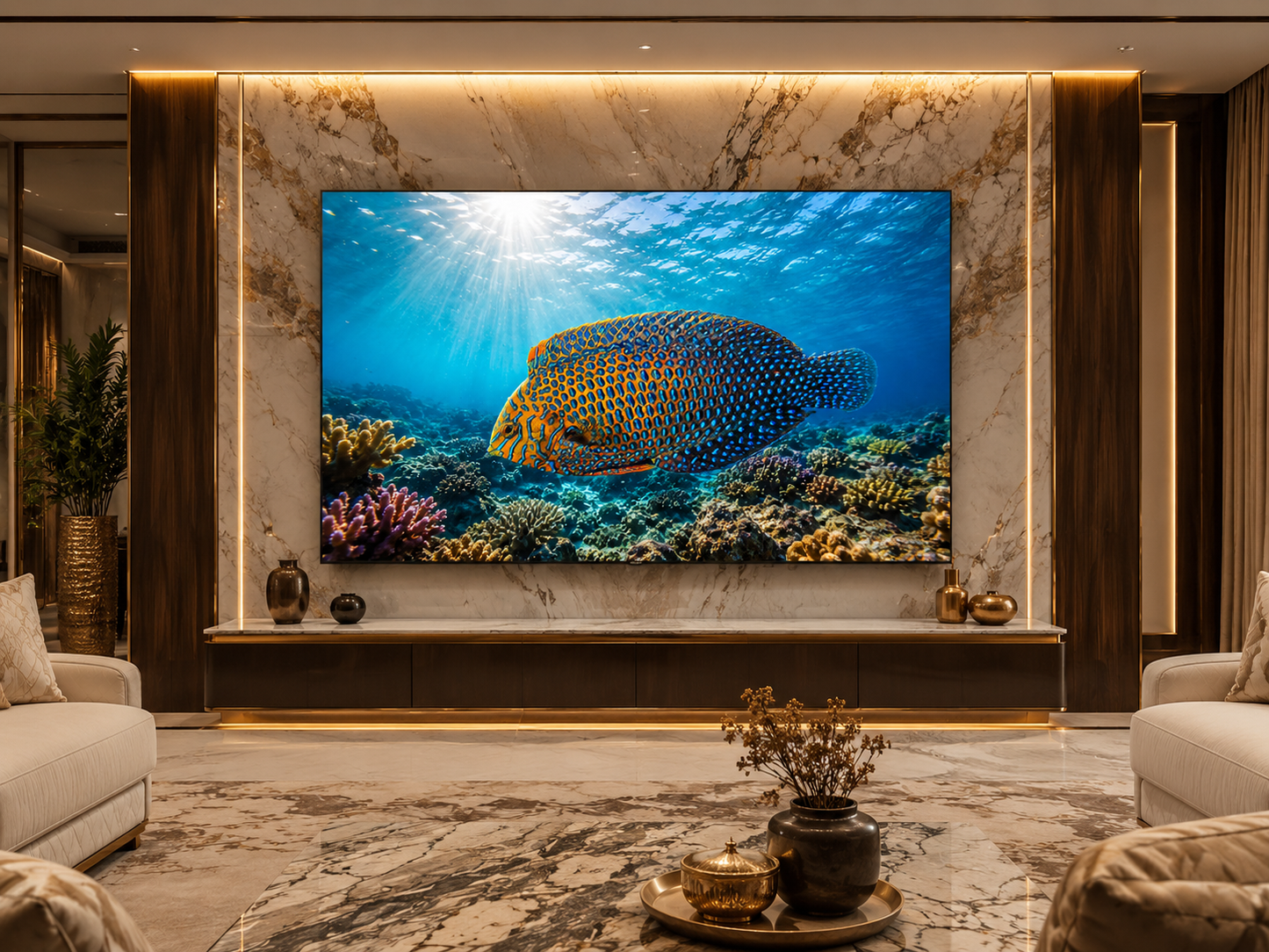 Digital marine atlas and infographic care card of the Geoffroy's Wrasse (Macropharyngodon geoffroyi) displaying its highly intricate blue and orange leopard spots.