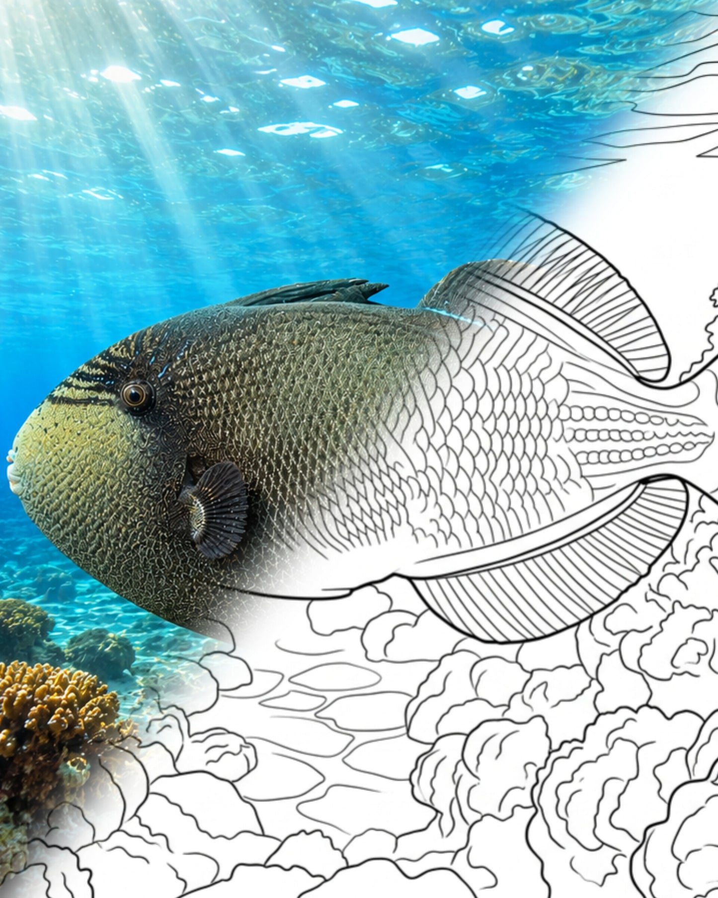 Black Triggerfish (Melichthys niger) | Marine Explorer Coloring Kit
