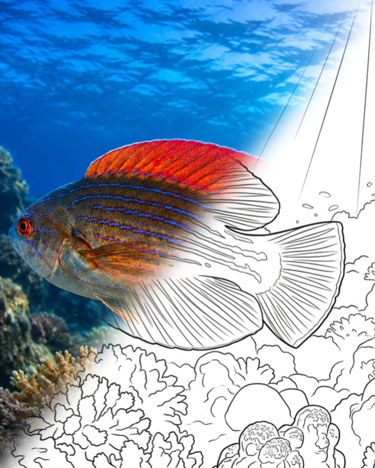 Red Sea Eightline Flasher Wrasse (Paracheilinus octotaenia) | Marine Explorer Coloring Kit