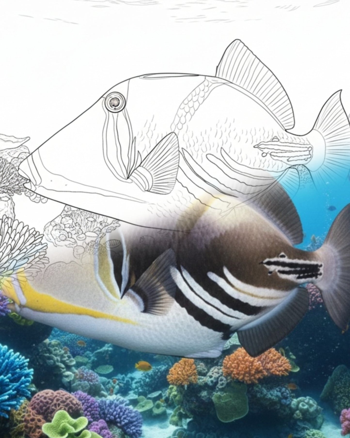 Picasso Triggerfish (Rhinecanthus aculeatus) - Adult | Marine Explorer Coloring Kit