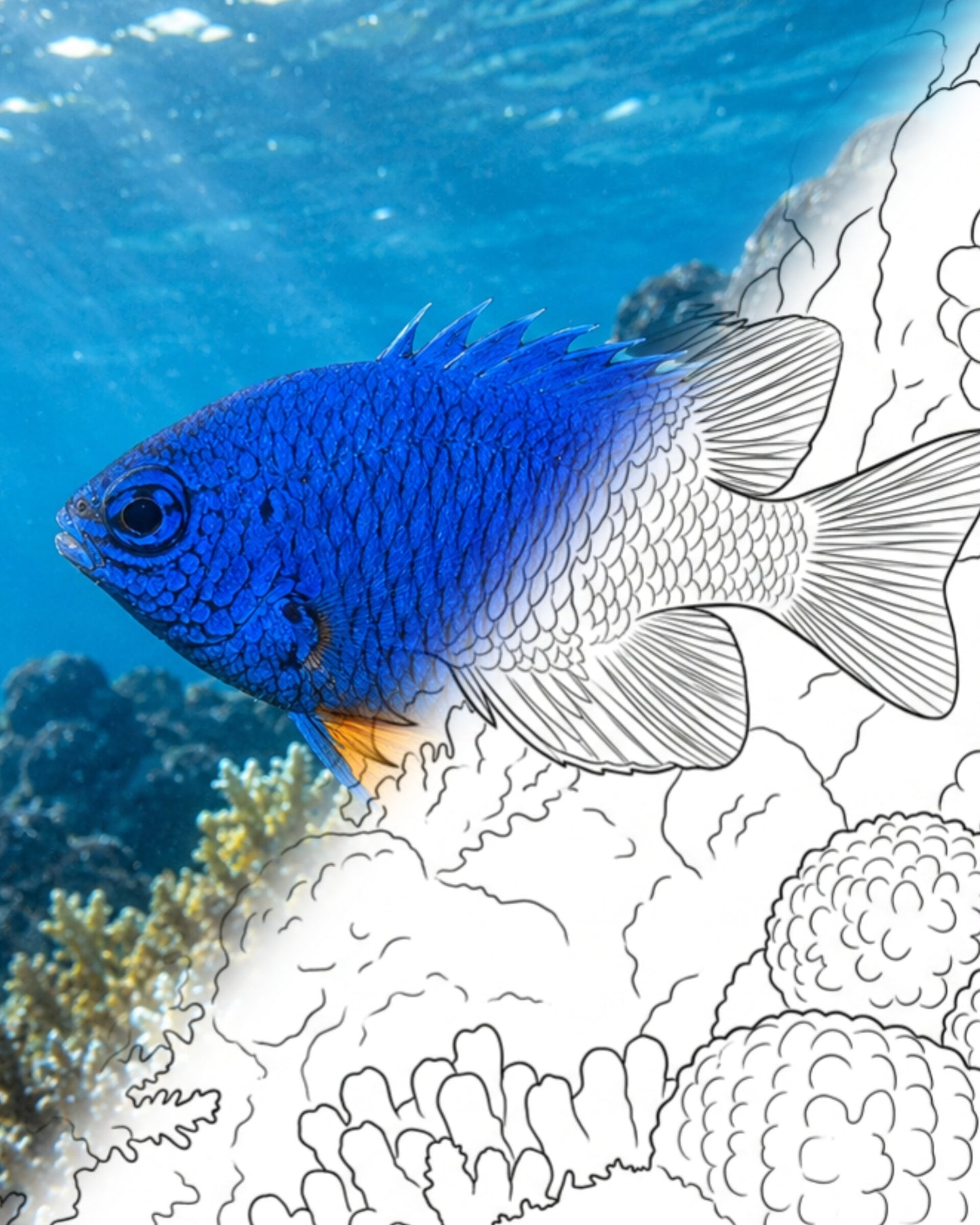 Azure Demoiselle (Chrysiptera hemicyanea) | Marine Explorer Coloring Kit