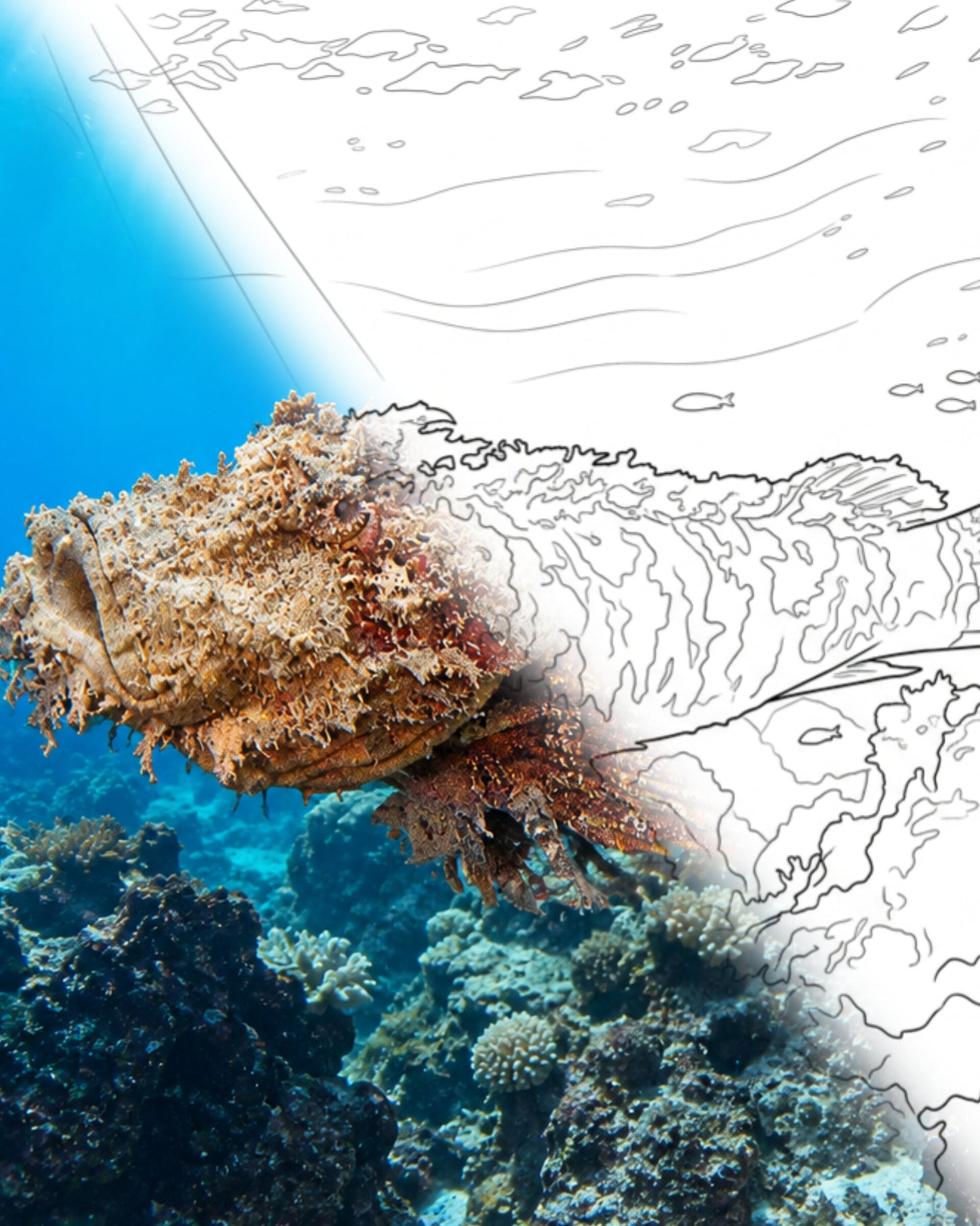 Spotted Ghoul (Inimicus sinensis) | Marine Explorer Coloring Kit