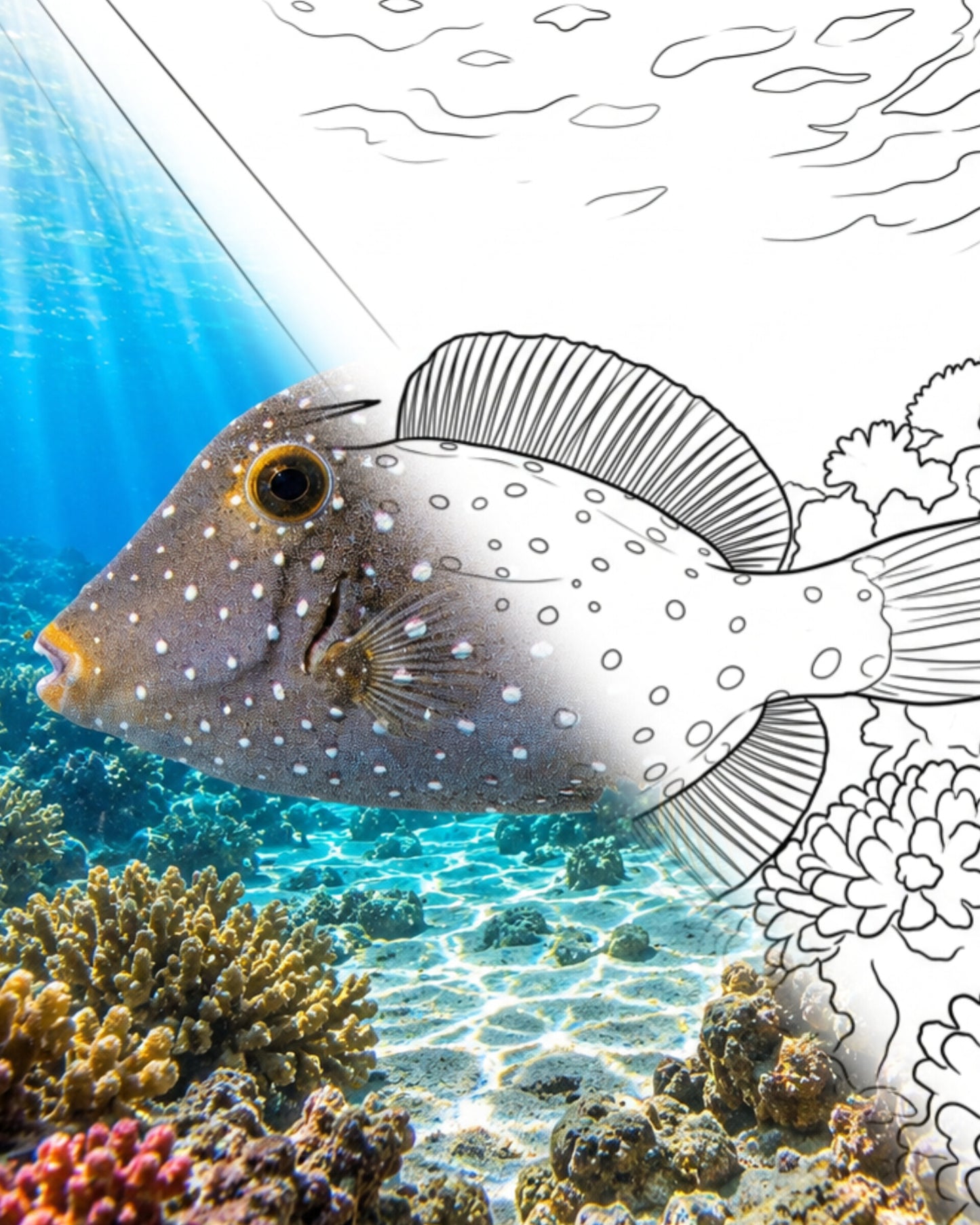 Whitespotted Filefish (Cantherhines dumerilii) | Marine Explorer Coloring Kit