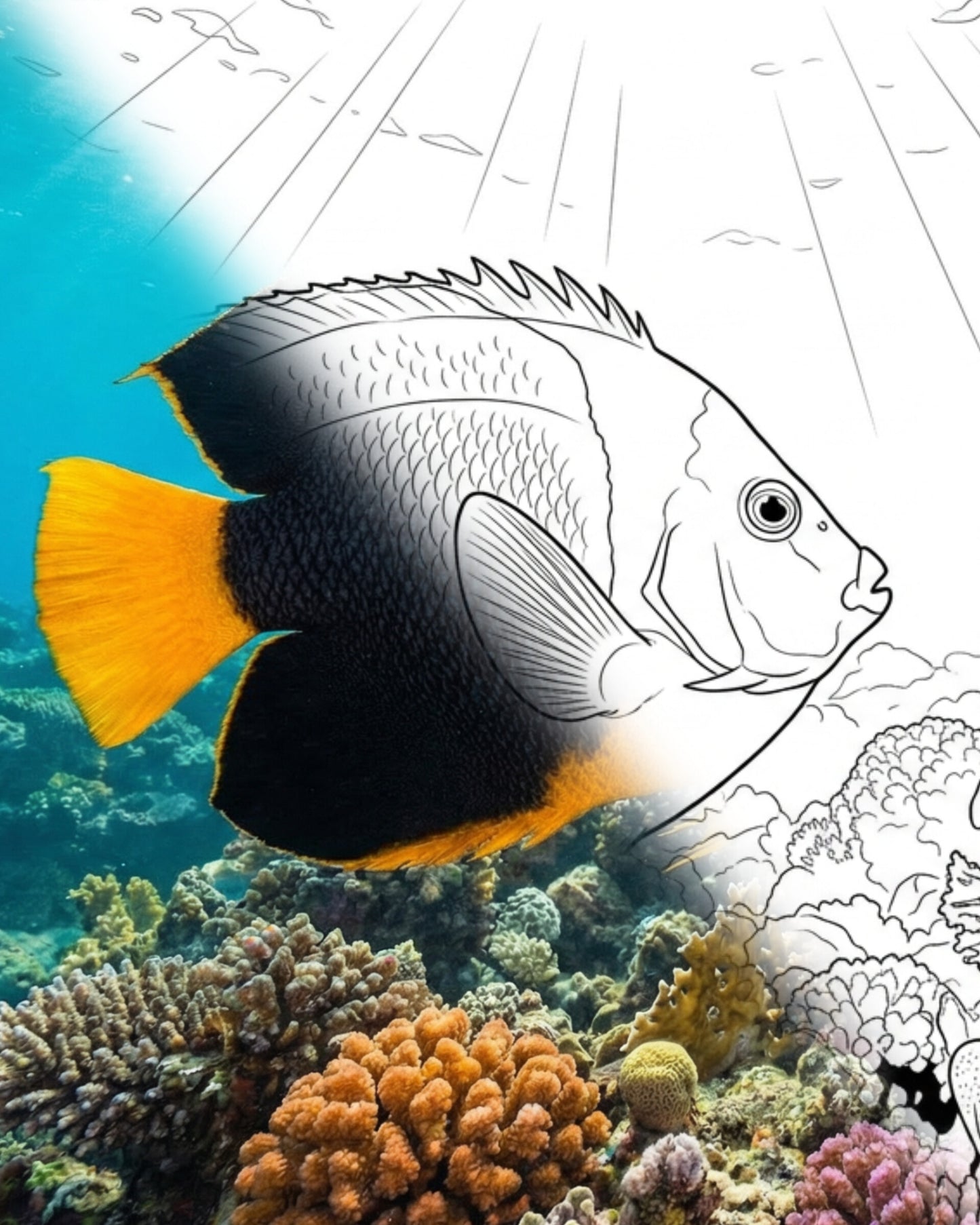 Felsenschönheits-Kaiserfisch (Holacanthus tricolor)-Erwachsene | Marine Explorer Färbeset