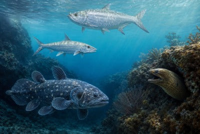 Coelacanth tarpon bonefish and eel marine species illustration by CECOZ