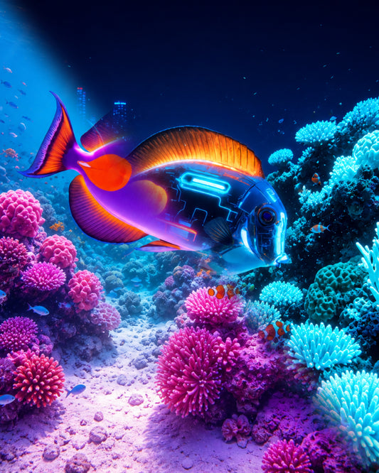 Achilles tang Acanthurus achilles with orange teardrop marking rendered as CECOZ Genesis Digital Soul #015 NFT artwork
