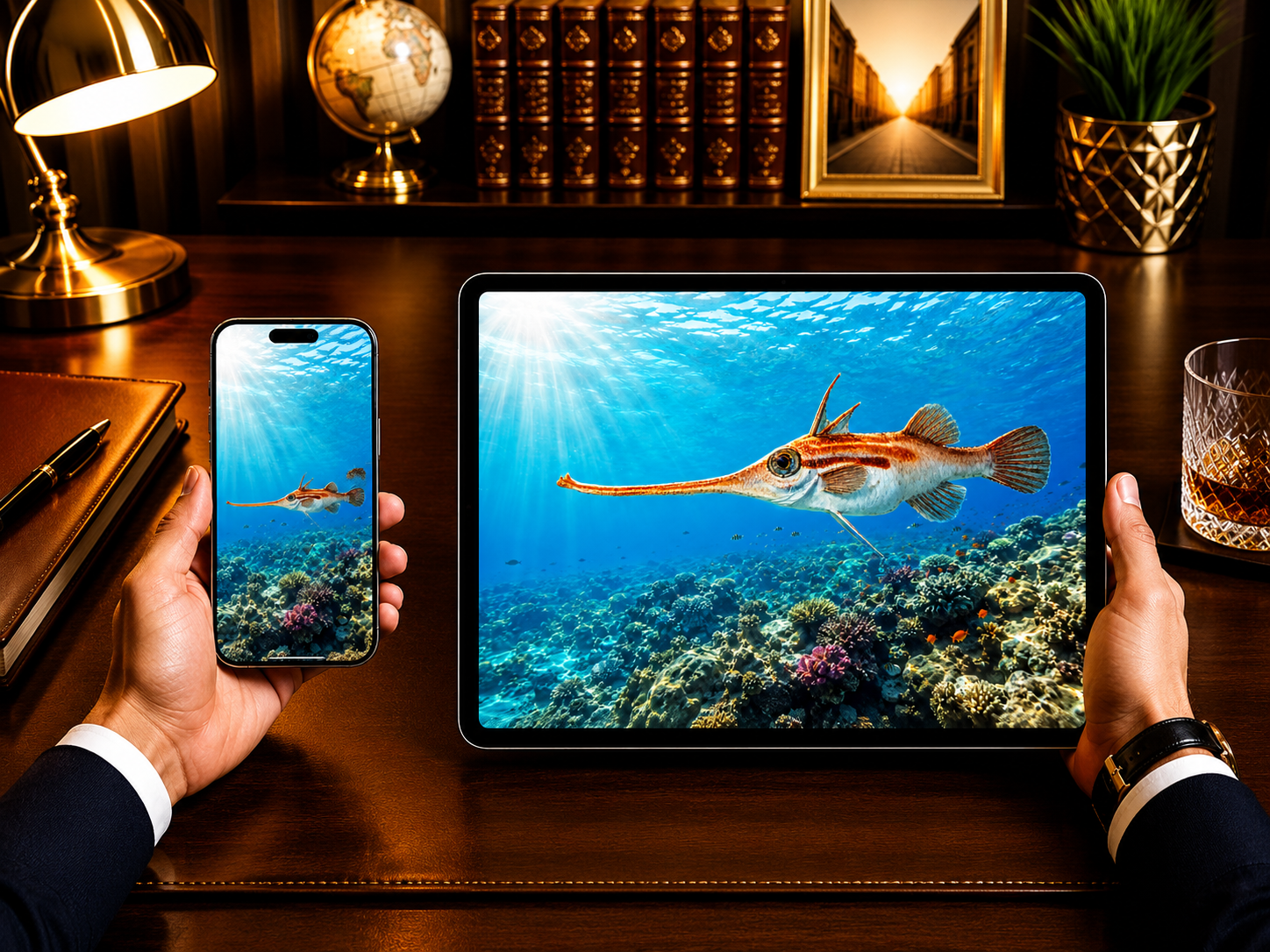 Digital marine atlas and infographic care card of Alcock's Spikefish (Halimochirurgus alcocki) showcasing its exceptionally long snout and sharp dorsal spike fin.