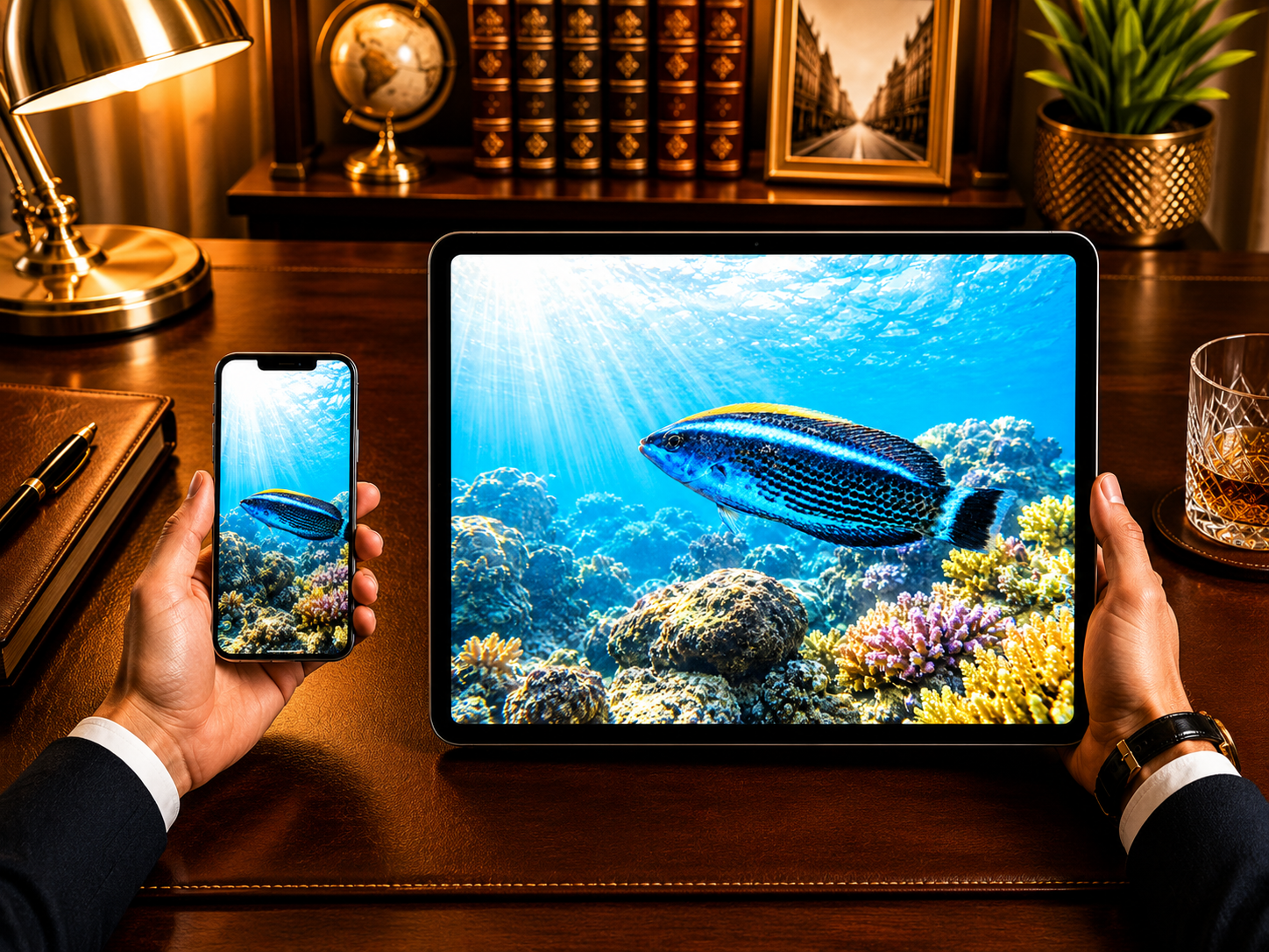 Digital marine atlas and infographic care card of the Chiseltooth Wrasse (Pseudodax moluccanus) displaying its deep blue body and striking electric blue neon stripe.