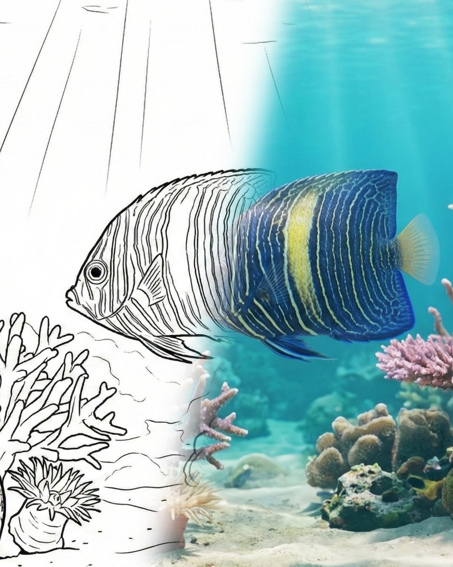 Yellowbar Angelfish (Pomacanthus maculosus) - Juvenile | Marine Explorer Coloring Kit