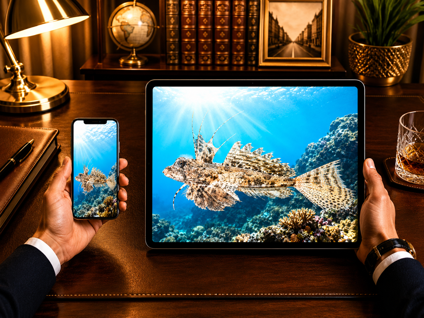 Digital marine atlas and infographic care card of the Fingered Dragonet (Dactylopus dactylopus) showcasing its mottled cryptic camouflage and sail-like dorsal fin.