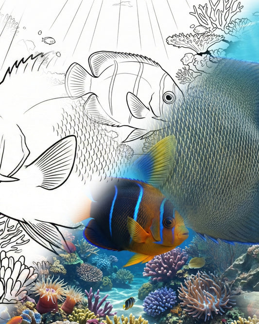 Blue Angelfish Life Cycle Bundle (Juvenile & Adult) | Marine Explorer Coloring Kit