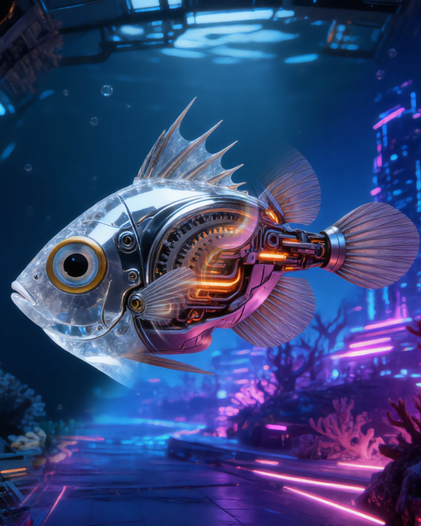 Bullseye spikefish Johnsonina eriomma with enormous eye and glowing ringed ocellus rendered as CECOZ Genesis Digital Soul #019 NFT artwork