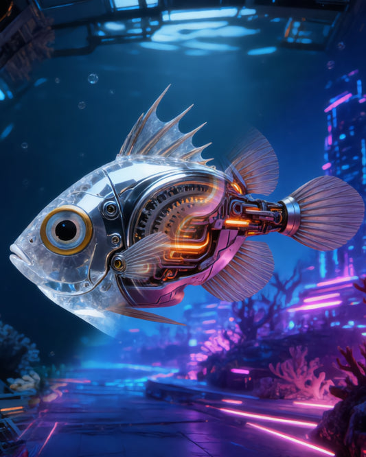 Bullseye spikefish Johnsonina eriomma with enormous eye and glowing ringed ocellus rendered as CECOZ Genesis Digital Soul #019 NFT artwork