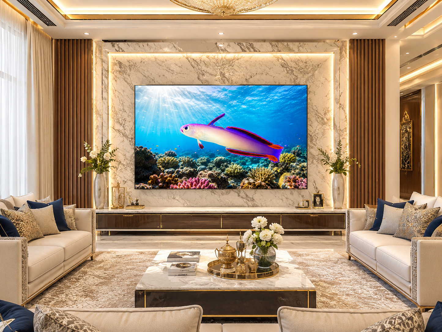 Digital marine atlas and infographic care card of the Purple Firefish (Nemateleotris decora) displaying its lavender body and vivid purple fin accents.