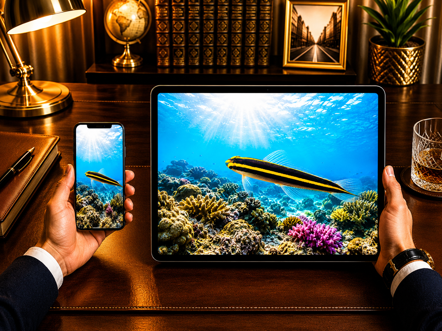 Digital marine atlas and infographic care card of the Yellownose Goby (Elacatinus randalli) showcasing its dark body and bright neon yellow nose stripe.