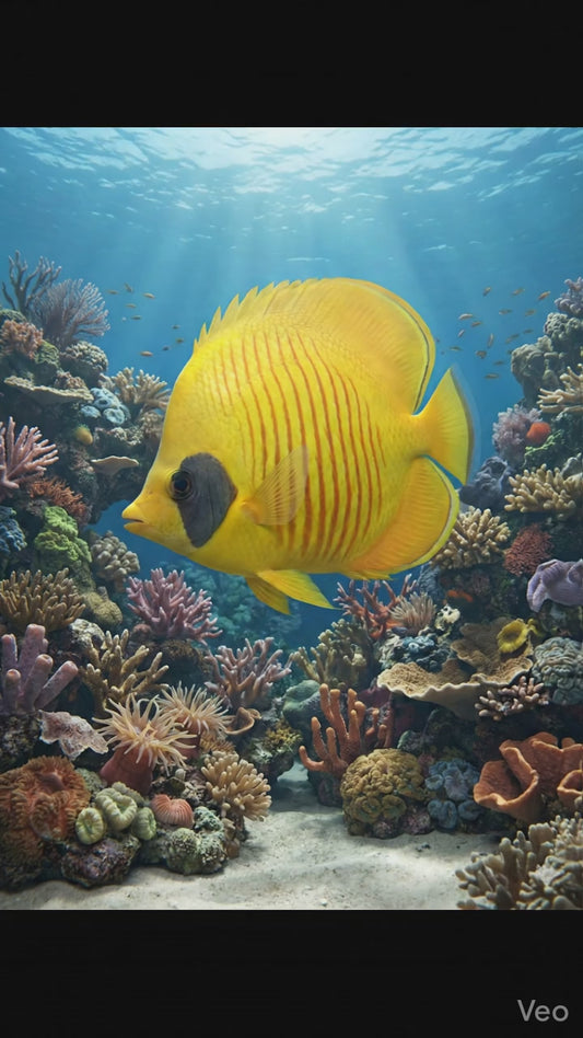 金蝴蝶鱼 / 蓝颊蝴蝶鱼  - 4K 数字艺术