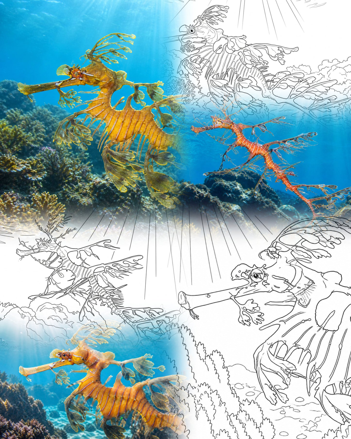 Ensemble de camouflage de dragons de mer feuillus (3 morphes de profondeur) | Kit de coloriage d'explorateur marin