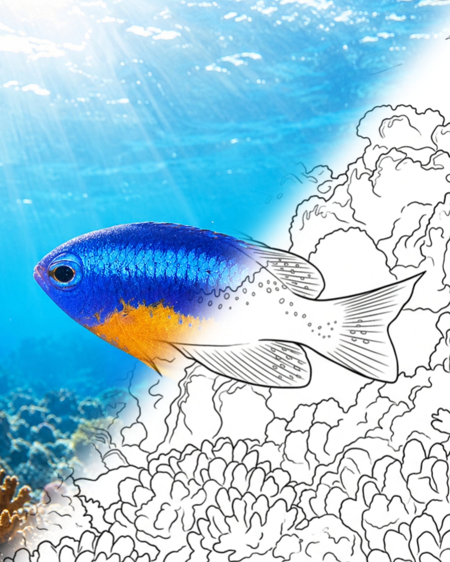 Neon Damselfish (Pomacentrus coelestis) | Marine Explorer Coloring Kit