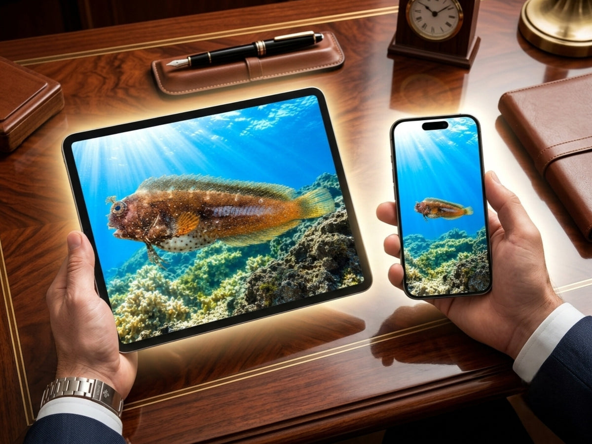 Digital marine atlas and infographic care card of the Salarias Blenny (Salarias sp.) showing its reef-associated body form and algae-associated rock-perching behavior.