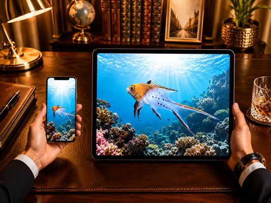 Digital marine atlas and infographic care card of the Lyretail Hogfish (Bodianus anthioides) showcasing its distinct lyre-shaped caudal fin and vibrant reddish-orange head.