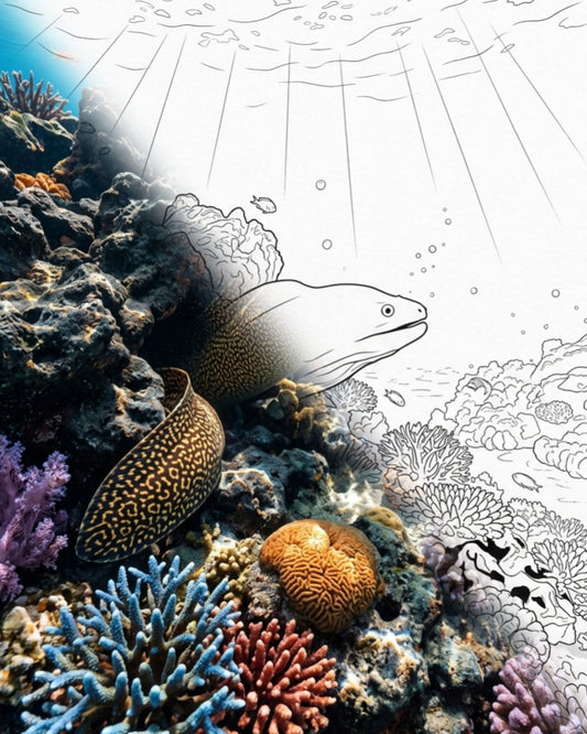 Morena dorada (Muraena miliaris) | Kit para colorear de Marine Explorer