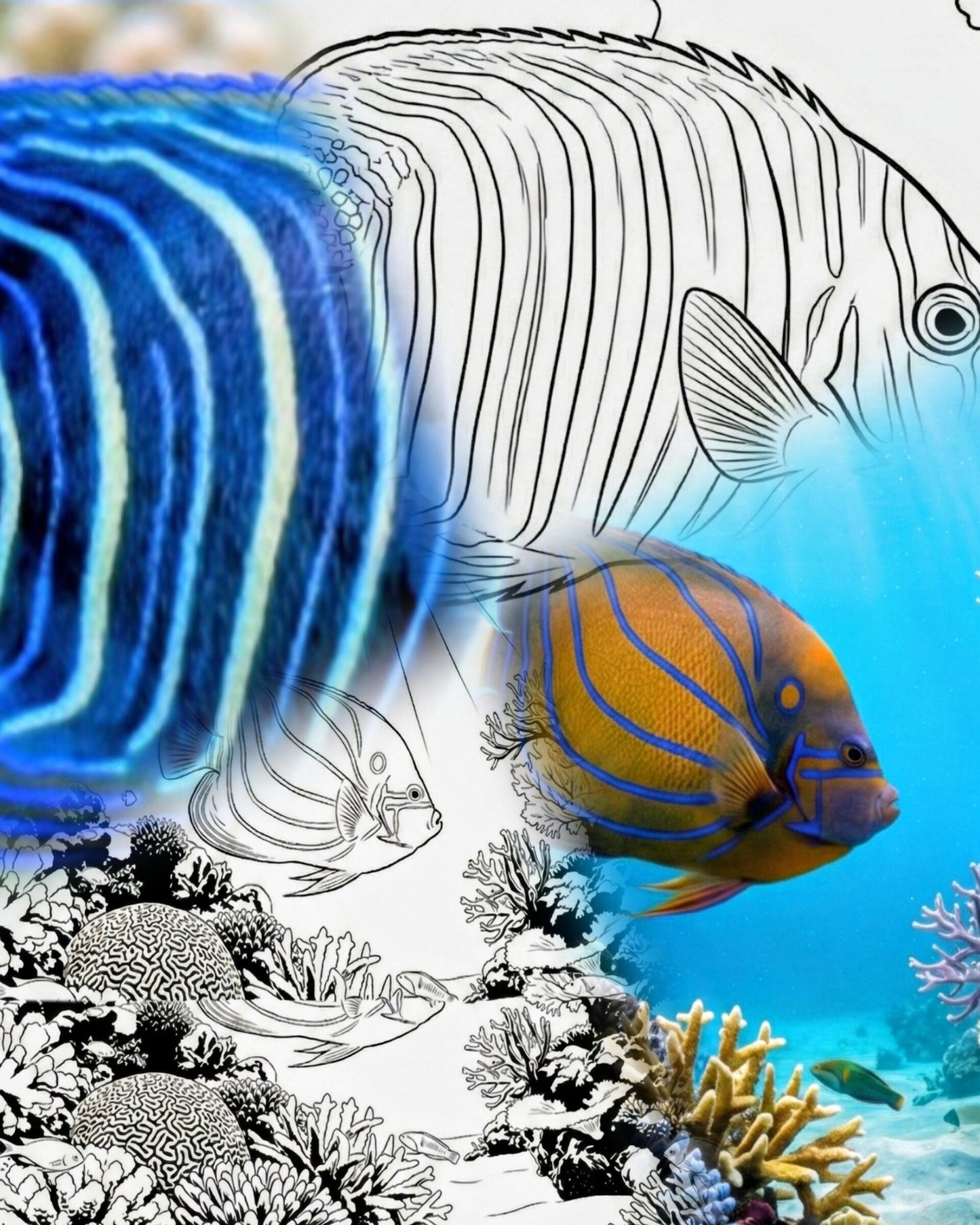 Blauband-Kaiserfisch Lebenszyklus Bundle (Juvenile & Adult) | Marine Explorer Coloring Kit