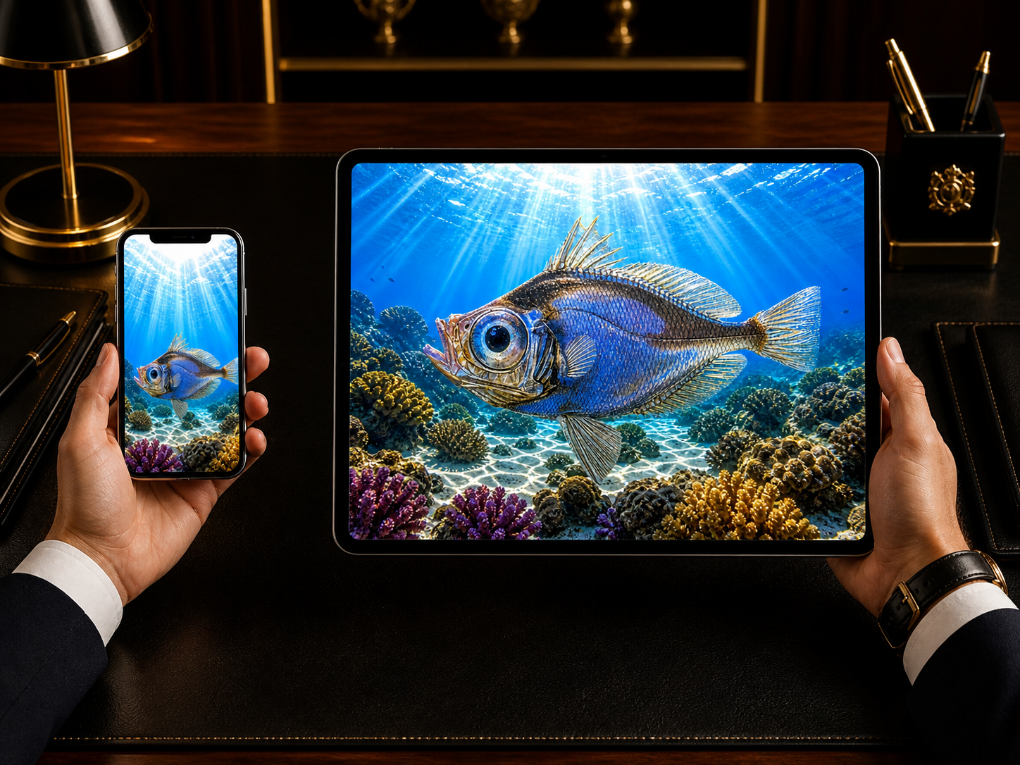 Digital marine atlas and infographic care card of the Dwarf Dory (Zenion hololepis) showing its large eyes, compressed body, and aggressive mid-water swimming form.