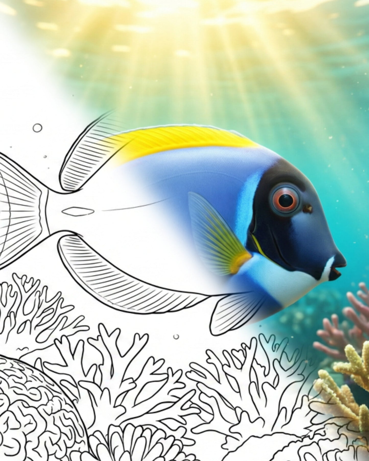 Powder Blue Tang (Acanthurus leucosternon) - Adult | Marine Explorer Coloring Kit