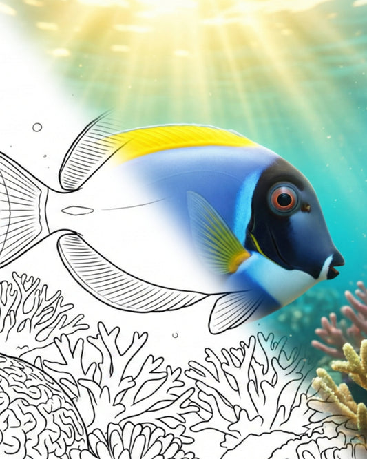 Powder Blue Tang (Acanthurus leucosternon) - Adult | Marine Explorer Coloring Kit