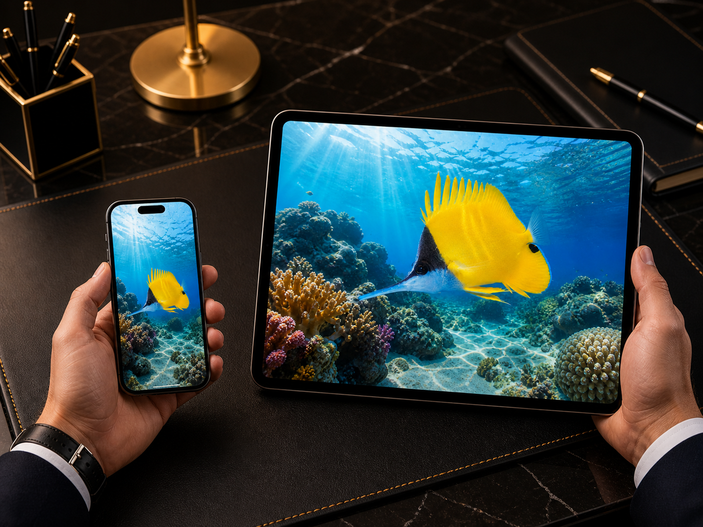 Digital marine atlas and infographic care card of the Longnose Butterflyfish (Forcipiger longirostris) showcasing its brilliant yellow body, dark upper head, and distinctively elongated snout.