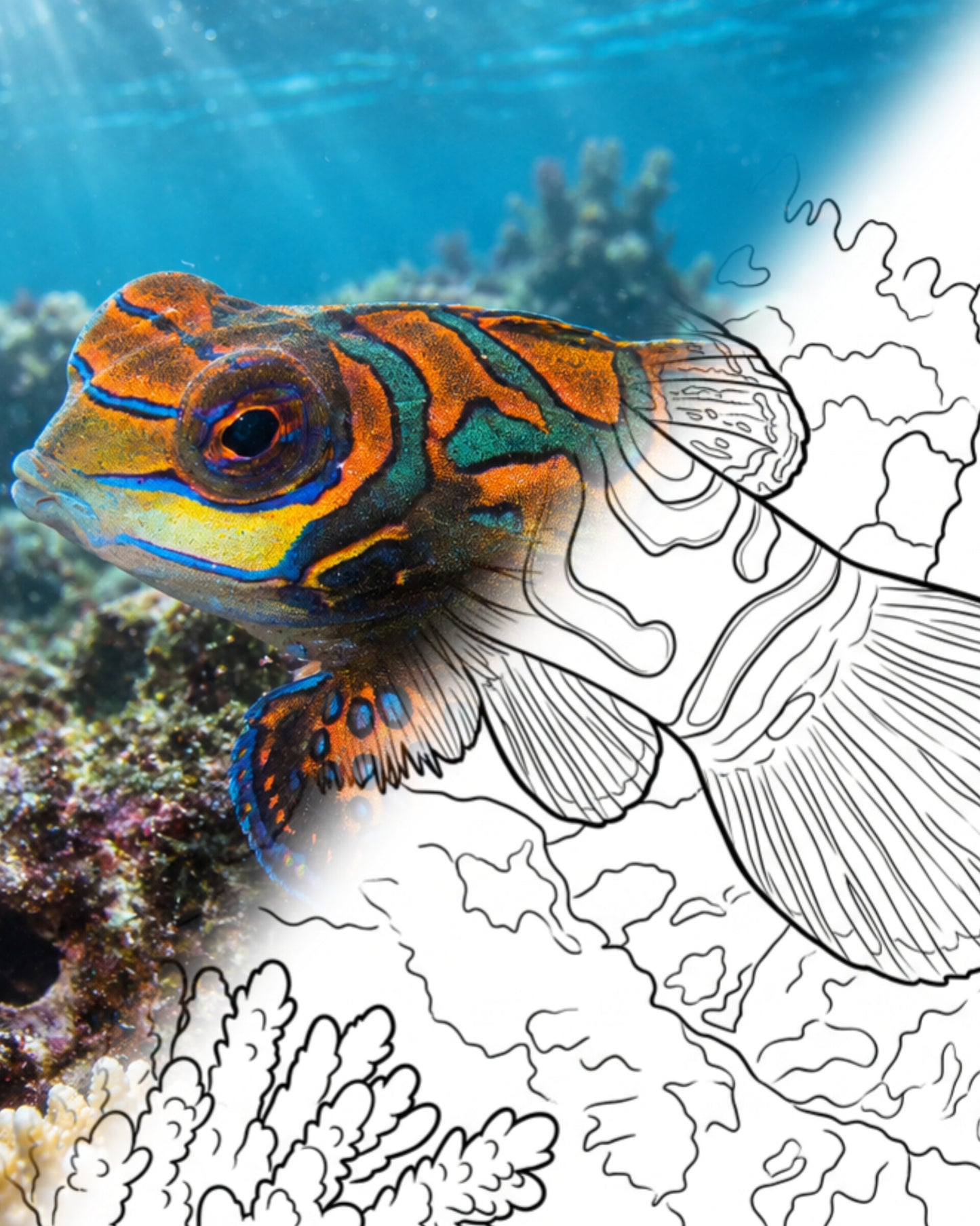 Dragonet mandarin (Synchiropus splendidus) | Marine Explorer Coloring Kit