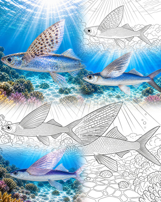 Fliegende Fischarten Bundle (3 Arten) | Marine Explorer Coloring Kit