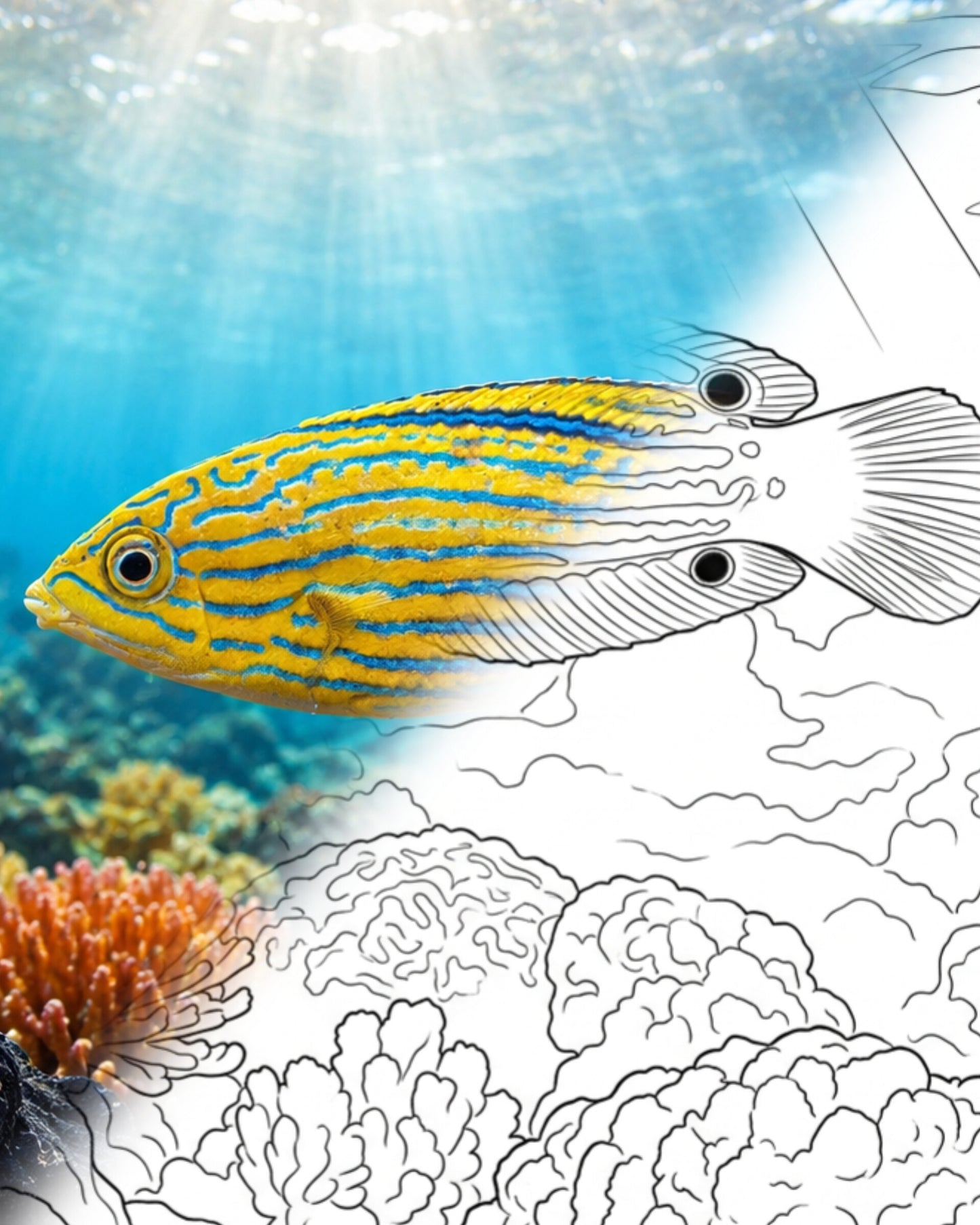 Blue-striped Orange Tamarin (Anampses femininus) | Marine Explorer Coloring Kit
