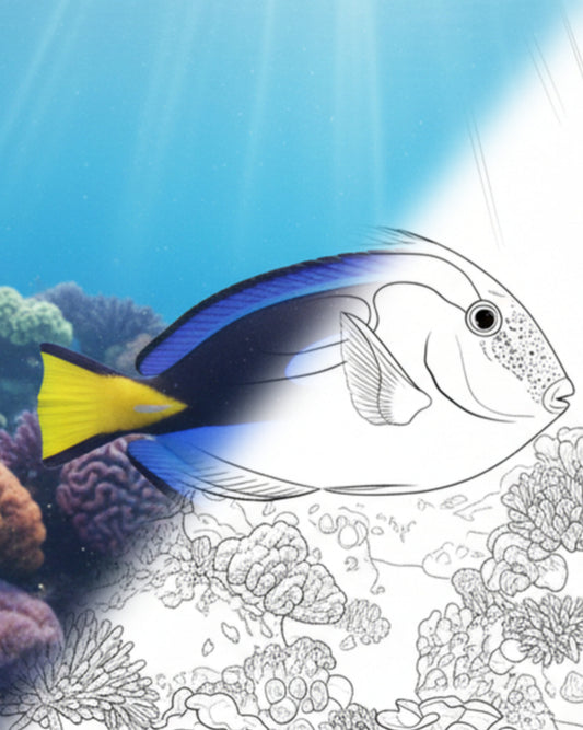 Indian Ocean Blue Tang (Paracanthurus hepatus) - Yellow-Belly Variant | Marine Explorer Coloring Kit