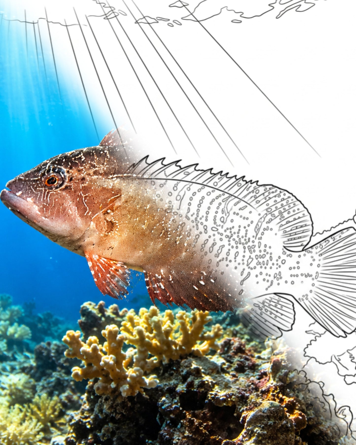 Cocktail Wrasse (Pteragogus flagellifer) | Marine Explorer Coloring Kit