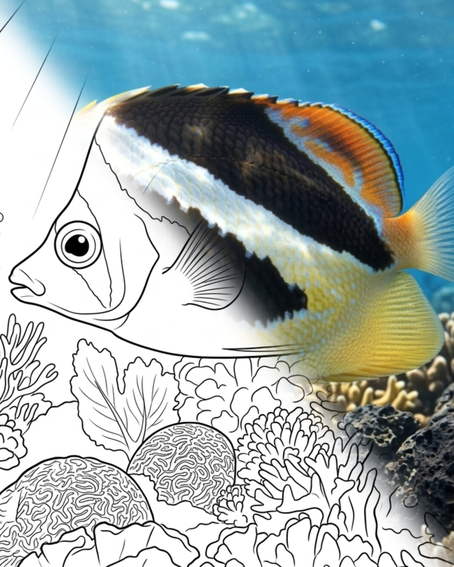 Indian Butterflyfish (Chaetodon mitratus) | Marine Explorer Coloring Kit