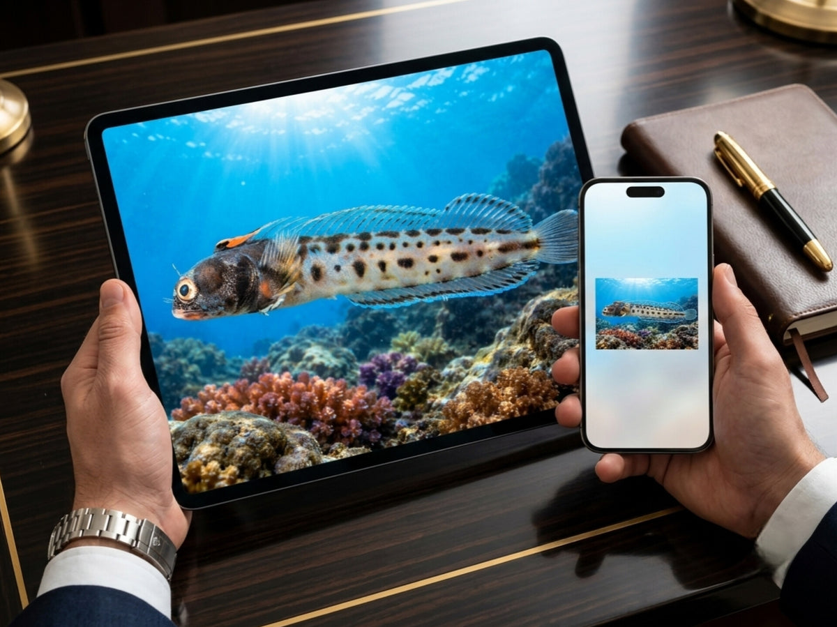 Digital marine atlas and infographic care card of Hancock’s Blenny (Acanthemblemaria hancocki) showing its elongated spotted body and tube-dwelling reef form.