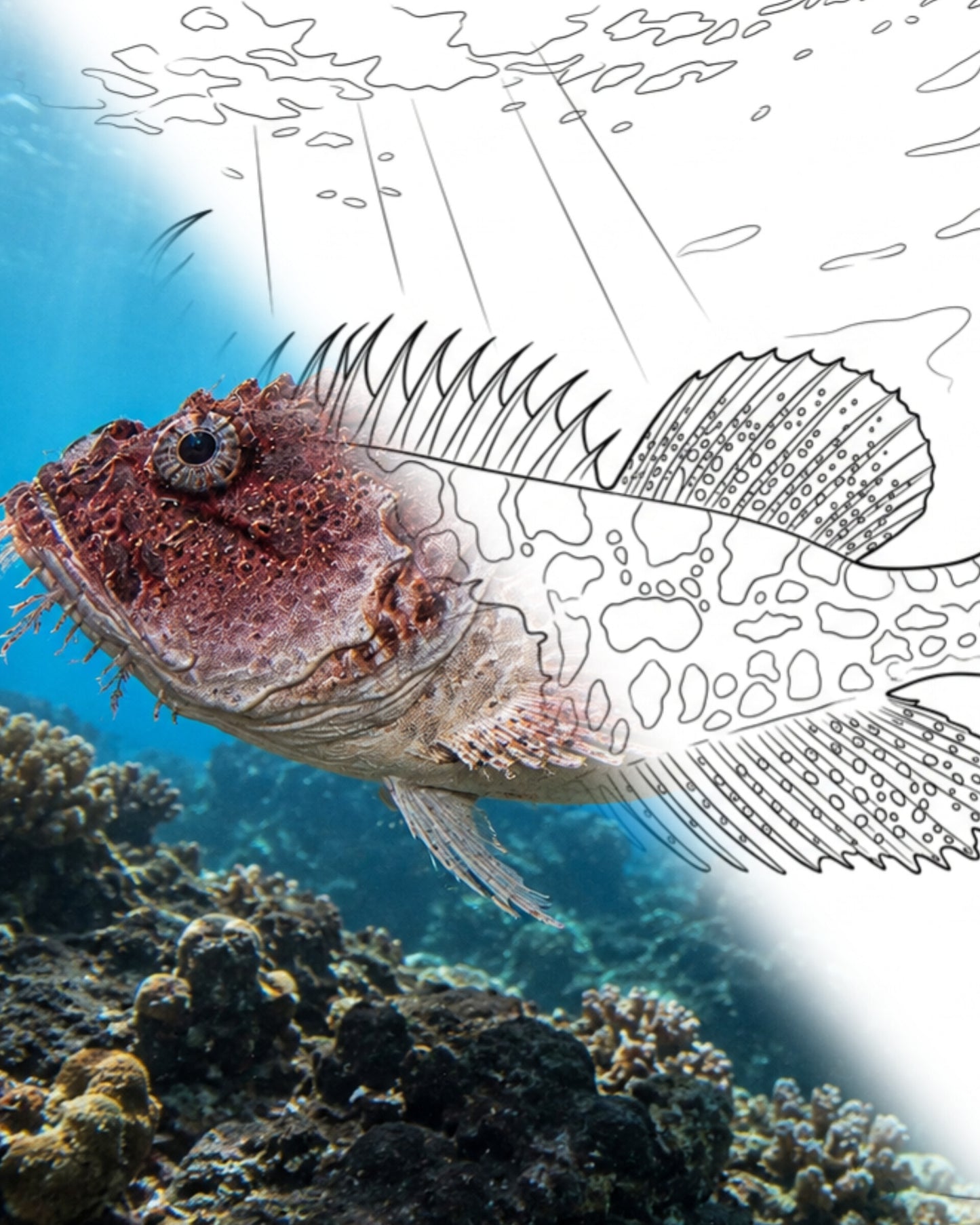 Shaggy Sea Raven (Hemitripterus villosus) | Marine Explorer Coloring Kit