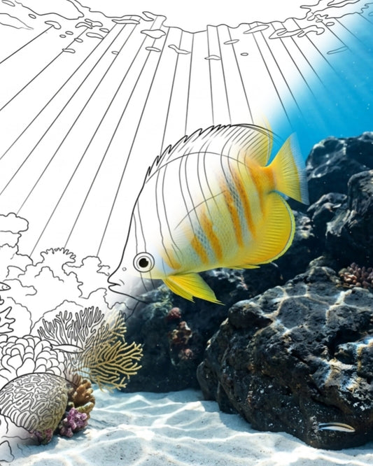 Pez mariposa de Rainford (Chaetodon rainfordi) | Kit para colorear de Marine Explorer