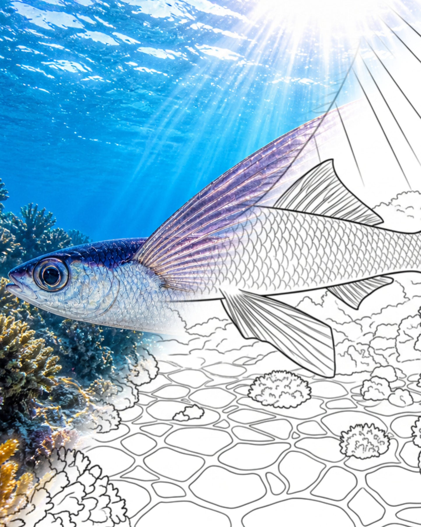 Pez volador de Hirai (Cypselurus hiraii) | Kit para colorear de Marine Explorer